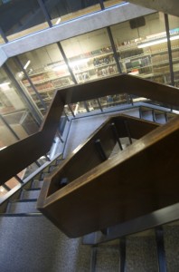 A staircase in the Arts and Social Sciences library